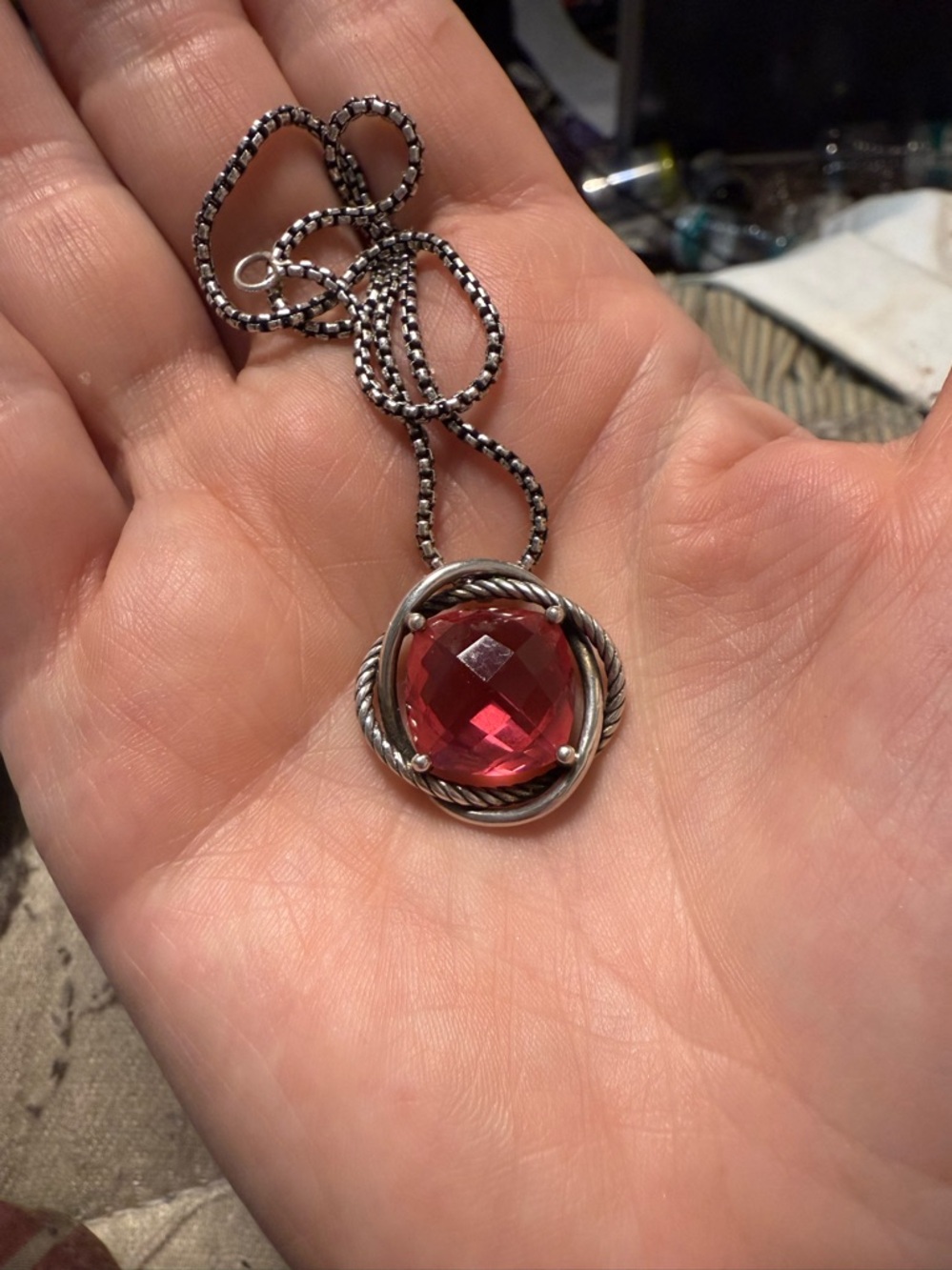 David Yurman Pink Tourmaline Infinity necklace - sterling silver - Picture 2 of 4
